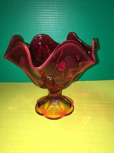 Vintage LE Smith Red & Orange Amberina Glass Pedistal Bowl - Picture 1 of 15