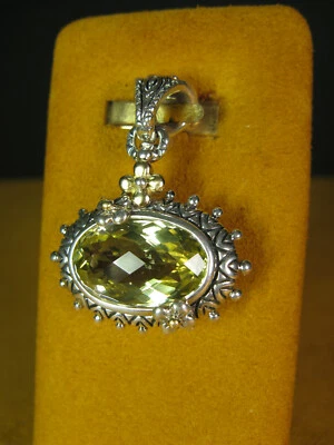 BARBARA BIXBY LIMON QUARTZ OVAL FLOWER ENHANCER PENDANT SS 18K Gemstone Gift - Image 1 of 2