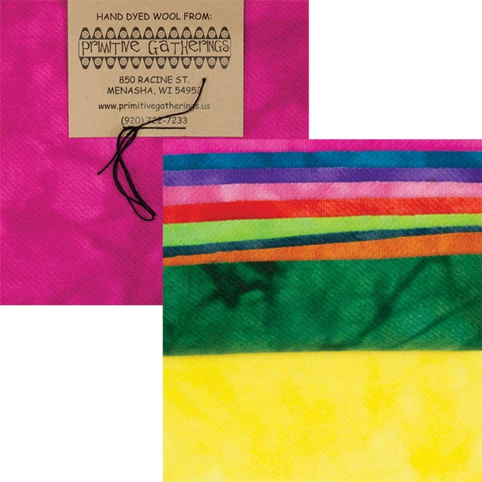 Primitive Gatherings Hand Dyed Wool Brights 1 Charm Pack 10 5-inch Squares PR... - Image 1 of 1