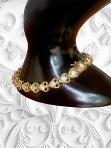 Brazalete Tenis Chapado en Oro Esterlina Cristales Circonita 925 Plata Dulce Corazón Brazalete - Imagen 1 de 19