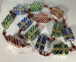 VTG Christmas Garland Foil Wrapped Presents Gifts Mercury Glass Beads 5-1/2 Foot - Picture 1 of 9