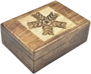 STORE INDYA Wooden Hand Carved Decorative Jewelry Box with Cross Celtic Carving - Picture 1 of 3
