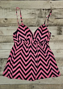 Spaghetti Strap Padded Pink Chevron Print Babydoll Shirt MEDIUM - Picture 1 of 7
