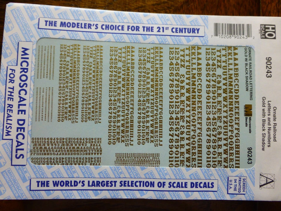 Microscale Decal #90243 Ornate Railroad Letters & Numbers Gold w/Black Shadow - Image 1 of 1