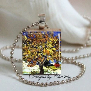 Mulberry Tree Necklace Van Gogh VTG Scrabble Altered Art Charm unique Artist - Picture 1 of 1