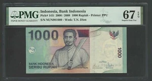 Indonesia 1000 Rupiah 2000 / 2008 P141i Uncirculated Grade 67 - Picture 1 of 2