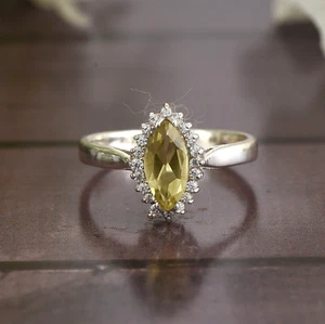 Natürlicher Zitronenquarz Diamant Ring im Marquiseschliff 925 Sterlingsilber alle Größen - Bild 1 von 8