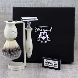 Shaving Set Synthetic Brush & Safety Razor Classic Men's Grooming Kit Gift  - Picture 1 of 5
