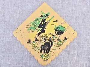 RARE Vintage Antique HALLOWEEN 12 Crepe Paper BEV NAPKINS 30-40s WITCHES Scallop - Picture 1 of 10