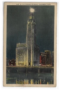 VTG Postcard A.I.U. Citadel at Night Columbus Ohio - Picture 1 of 2