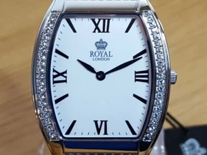 Mens XL Embellished Slim Silver Tonneau Royal London Gents Bracelet Watch BNiB - Picture 1 of 9
