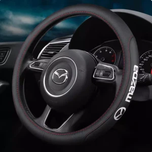 15" PU Leather+Carbon fiber Steering Wheel Cover For Mazda BT-50 CX-3 CX-30 CX-5 - Picture 1 of 9