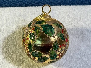 Weihnachtsschmuck Cloisonne Gold Kugel Stechpalme Beere Design PO5495 - Bild 1 von 5