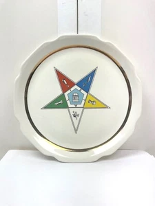 Mason Plate Order of the Eastern Star Pentagram 5-Pointed Glass Freemasonry Gold - Picture 1 of 7