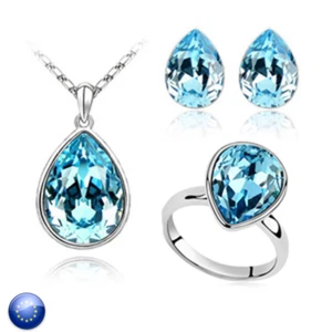 TRI CONJUNTO COLGANTE PENDIENTES ANILLO MUJER COLLAR CADENA GOTA AZULES CORAZON - Bild 1 von 4