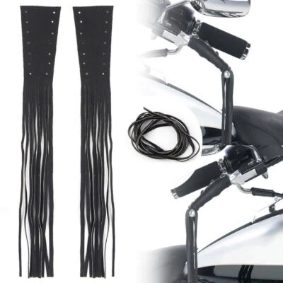 12" 2x Motorcycle PU Leather Brake Lever Covers Biker Clutch Fringe Long Tassels - Image 1 of 4