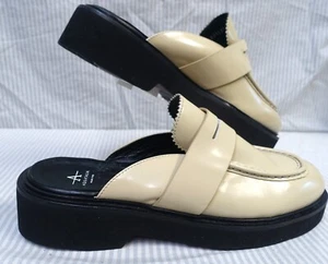 AQUATALIA~NEW!!~"MICHELINA" ITALY CREAM LEATHER MULE LOAFER SHOES CLUCK HEEL 12M - Picture 1 of 7