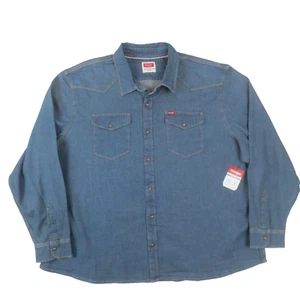 NEW Wrangler Shirt Mens 3XL Blue Denim Slim Fit Snap Front Cowboy Wash Western - Picture 1 of 12