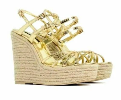 SANDALIAS ZARA DORADAS ZAPATOS IMITACIÓN CUERO TIRAS ALPARGATAS TACÓN CUÑA EUR 40 Foto 1 de 4