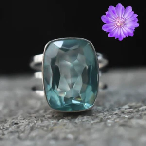 Aquamarine Gemstone 925 Sterling Silver Ring Handmade Jewelry Ring For Gift - Picture 1 of 3
