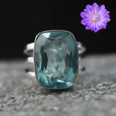 Aquamarine Gemstone 925 Sterling Silver Ring Handmade Jewelry Ring For Gift - Image 1 of 3