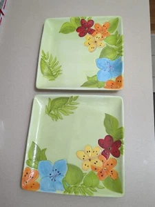 2 GATES WARE BY LAURIE GATES 11" SQUARE  FLORAL PLATE - Picture 1 of 6