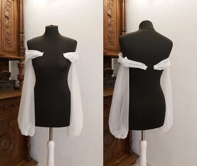 Guantes de boda fuera del hombro sin dedos, tul puff boda mangas nupciales Foto 1 de 4