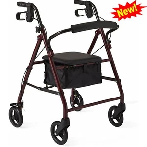 4-Wheel Rolling Walker W/ Seat Folding Adjustable Handle Height Loop-Style Brake - Picture 1 of 4