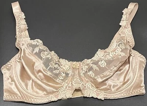 Delta Burke Beige Nude Lace Bra 38D Underwire Full Coverage Classic - Picture 1 of 7