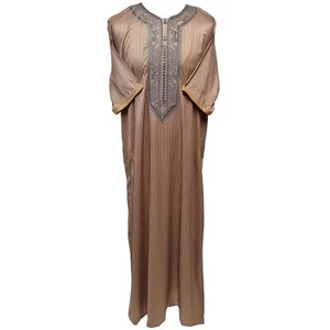 Maniche corte uomo beige marocchino Thobe Jubba Kandora Dishdasha - Foto 1 di 2