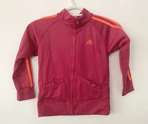 Adidas Track Jacket Girls Size 5 Pink Full Zip Stripes On The Sleeve Logo - Picture 1 of 3