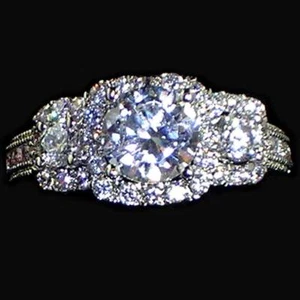 ROUND BRILLIANT_3-STONE_CLEAR CZ ENGAGEMENT / COCKTAIL RING_SZ-5_NF 925 SILVER - Picture 1 of 7
