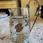 Vintage Libbey Gold Leaf Frosted Glass Pitcher with Metal Handle