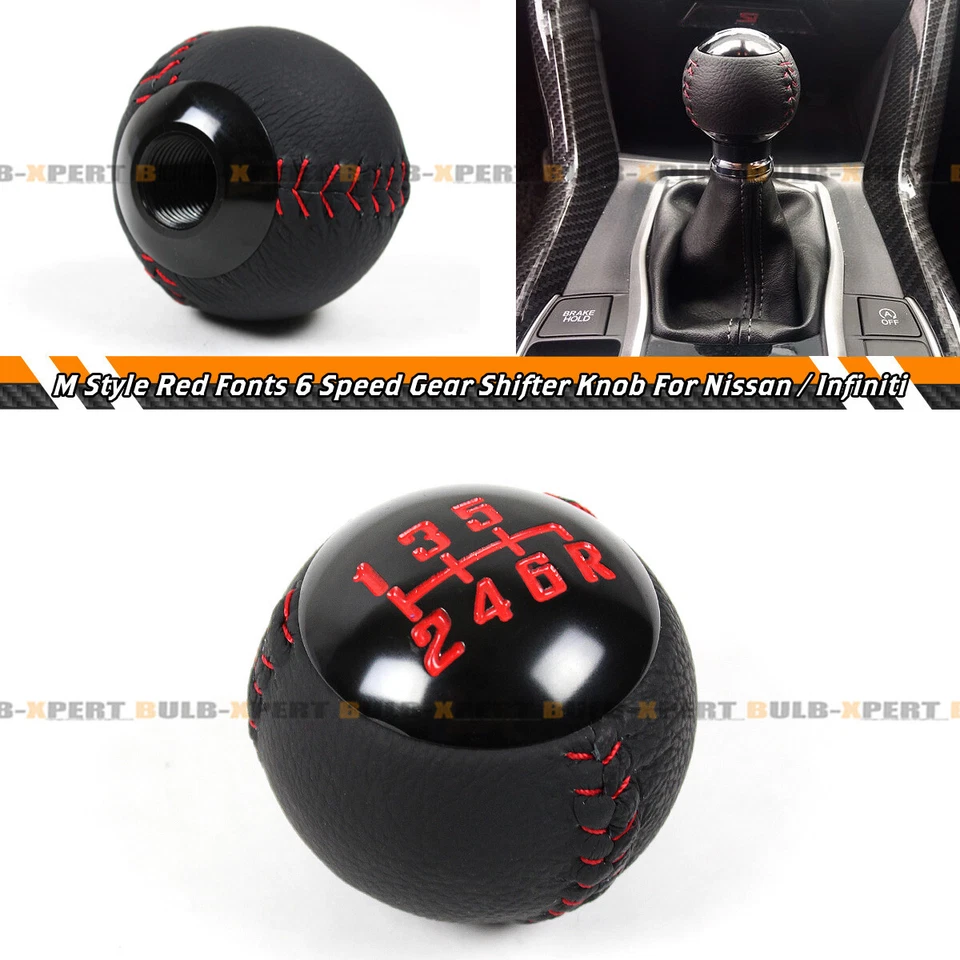 For Nissan Infiniti Red Stitching Leather 6 Speed Round Manual Gear Shifter Knob - Image 1 of 4