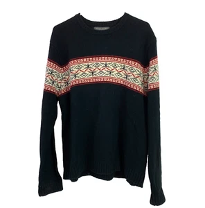 Vintage Y2K Banana Republic Factory Fair Isle Lambswool Black Sweater Large - Picture 1 of 6
