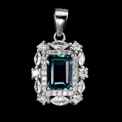 Colgante de plata de ley 925 octágono topacio azul Londres 7x5 mm joyas de piedras preciosas Foto 1 de 4