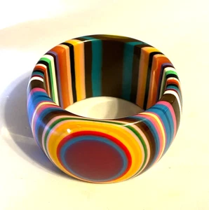 Sobral Lucite Pop Art Rainbow Stripe Eye Statement Bangle Bracelet Chunky Wide - Picture 1 of 8