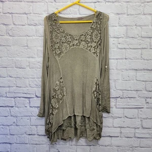 Scandal Italy Layered Lace Dress 2pc Size L Taupe Button Tab Sleeve Boho Prairie - Picture 1 of 9