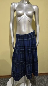 Maxi gonna midi vintage Pendleton pura lana vergine blu a quadri plissettata taglia 12 - Foto 1 di 4