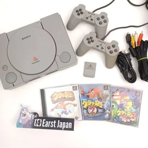 Crash Bandicoot 1 2 3 w/ Sony PS1 Console, 2 Controllers, Cables, Tested Working - Picture 1 of 7