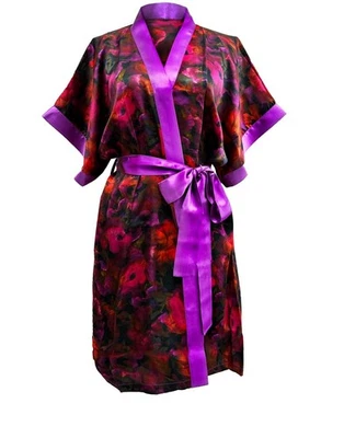 NWT Carol Coelho The Poppy Silk Satin Charmeuse Short Kimono Size XL - Image 1 of 4