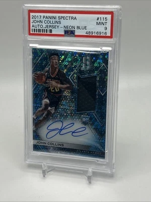 2017 Panini Spectra RPA Neon Blue Prizm /99 John Collins #115 Rookie Auto PSA 9 - Image 1 of 3