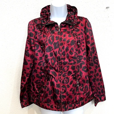 Chico’s Weekends Red Leopard Print Windbreaker Jacket Size 0 Small Bold Style - Image 1 of 4