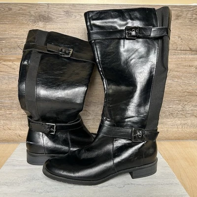 Botas de equitación Aerosoles para mujer 12M negras altas de cuero detalle de hebilla con cremallera Foto 1 de 4