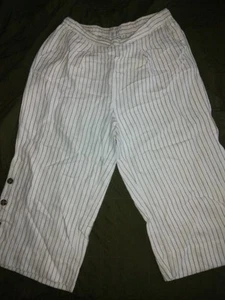 Rachel Zoe Linen Wide Leg Crop Pants Size XL Pull On Pin Stripe - Picture 1 of 7