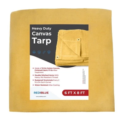 REDIBLUE Heavy Duty 6x8ft Water-Resistant Canvas Tarp for Camping & Outdoor Use