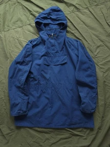 Vintage 1960s German Blue Cotton Ski Parka Anorak Kangaroo Pocket L Quarter-Zip - Picture 1 of 12
