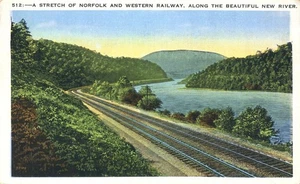 Stretch of Norfolk & Western Railway Along New River West Virginia Postcard - Picture 1 of 2
