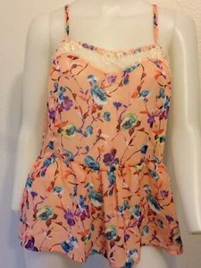 NUEVO TOP SIN TANQUE BOHO M CAPA DE ENCAJE DE GASA TRANSPARENTE FLOR MELOCOTÓN FLORAL VOLANTE BOHO M - Imagen 1 de 9