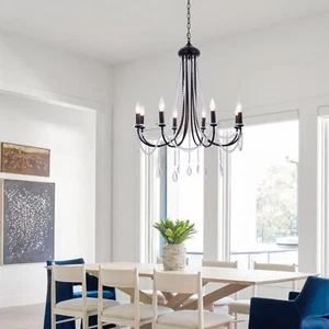 Black Empire Chandelier 33.5" Crystal Pendant Lamp Hanging Ceiling Light Fixture - Picture 1 of 13